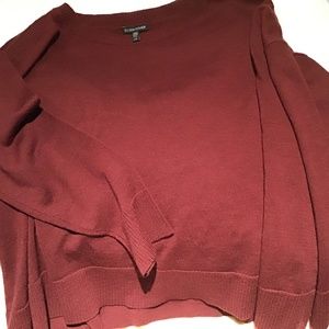 EILEEN FISHER BURGUNDY MERINO WOOL BOAT NECK FLOWY SWEATER SIZE LARGE